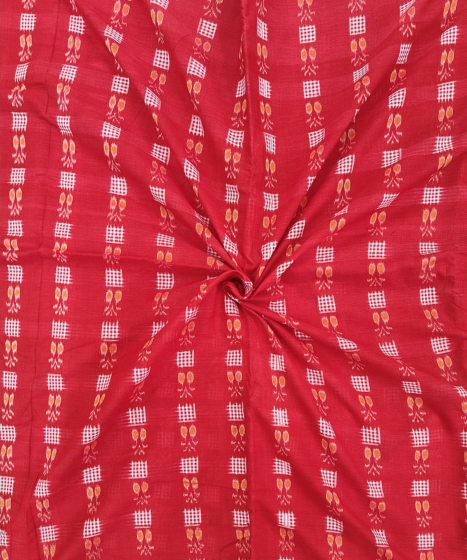 Red Sambalpuri Handwoven Single Ikat Shirting Materials SFCSHI1440