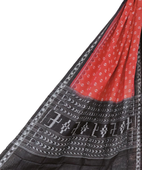 Rust Black Sambalpuri Handwoven Single Ikat Cotton Dupatta SFCDUP1451