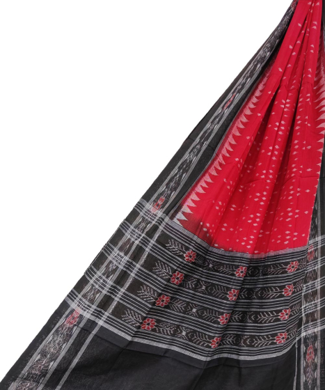 Red Black Sambalpuri Handwoven Single Ikat Cotton Dupatta SFCDUP1458