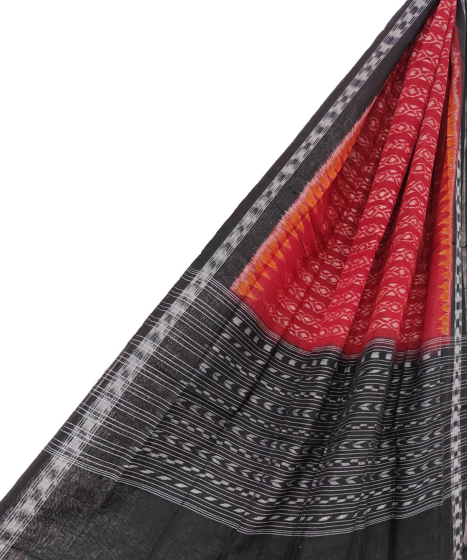 Red Black Sambalpuri Handwoven Single Ikat Cotton Dupatta SFCDUP1461
