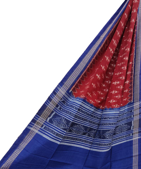 Maroon Blue Sambalpuri Handwoven Single Ikat Cotton Dupatta SFCDUP1469