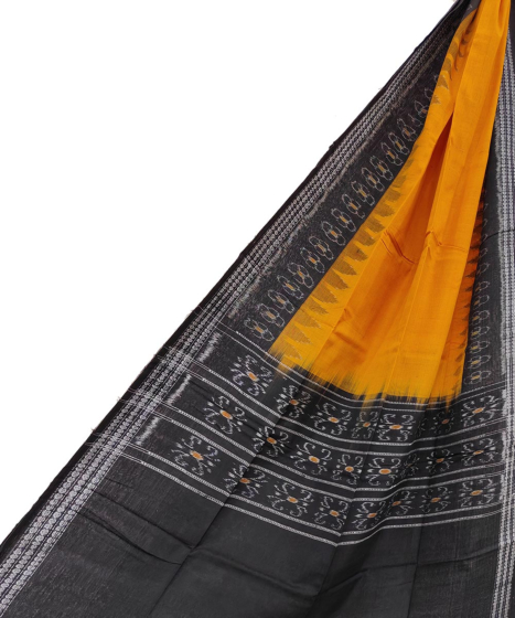 Yellow Black Sambalpuri Handwoven Single Ikat Cotton Dupatta SFCDUP1470          
