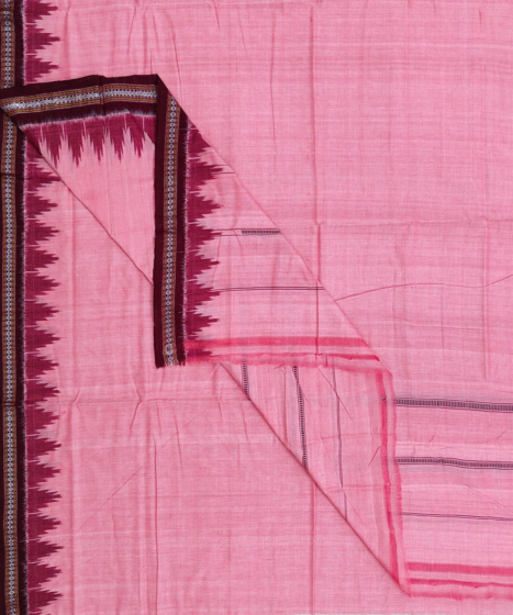 Pink Maroon Sambalpuri Handwoven Ikat Cotton Dhoti Gamuchha SFSJOD1599