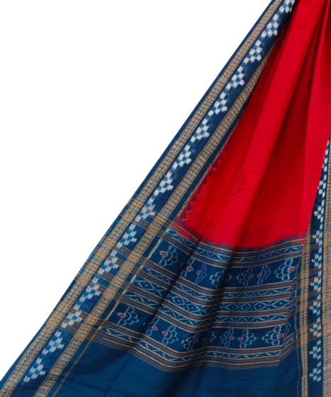 Red Blue Sambalpuri Handwoven Double Ikat Cotton Dupatta SFCDUP1671