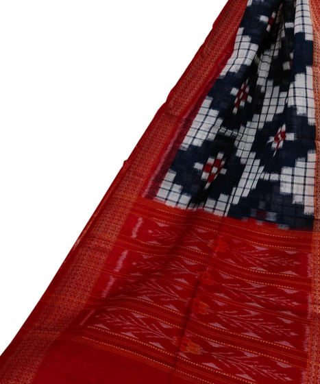 Offwhite Red Sambalpuri Handwoven Double Ikat Cotton Stole SFCSTL1690