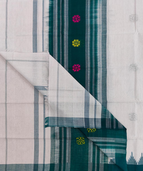 White Green Sambalpuri Handwoven Cotton Gamuchha SFCGAM1755