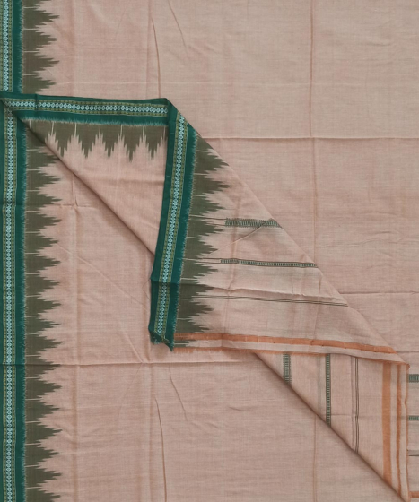 Beige Green Sambalpuri Handwoven Cotton Dhoti Gamuchha SFSJOD1830