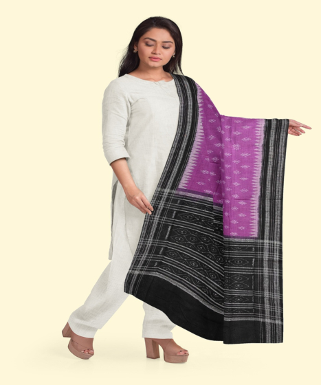 Purple Black Sambalpuri Handwoven Single Ikat Cotton Dupatta SFCDUP188A