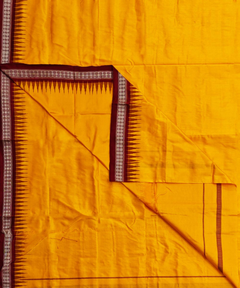 Yellow Maroon Sambalpuri Handwoven Silk Dhoti Gamuchha SFSJOD2066