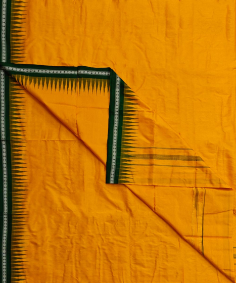 Yellow Green Sambalpuri Handwoven Silk Dhoti Gamuchha SFSJOD2068