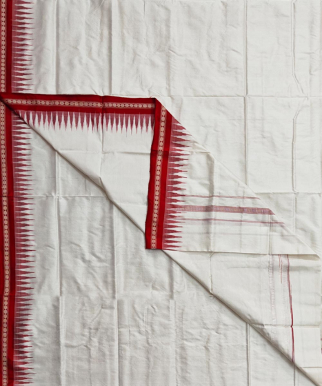 White Maroon Sambalpuri Handwoven Silk Dhoti Gamuchha SFSJOD2069