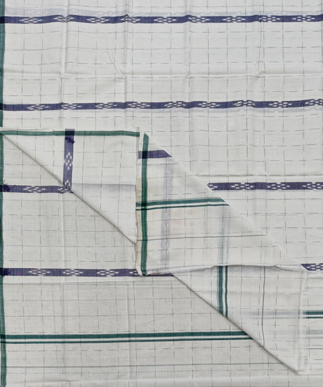 White Blue Sambalpuri Handwoven Cotton Lungi SFCLUN2090