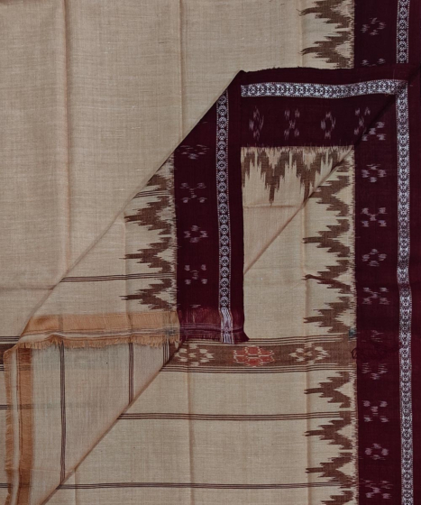 Beige Maroon Sambalpuri Handwoven Cotton Gamuchha SFCGAM2116