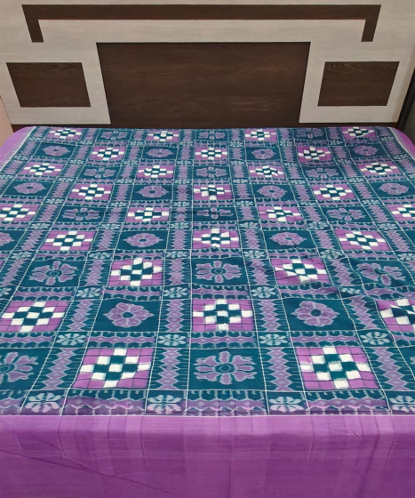 Green Pink Sambalpuri Handwoven Cotton Double Bed Sheet SMCBED2122