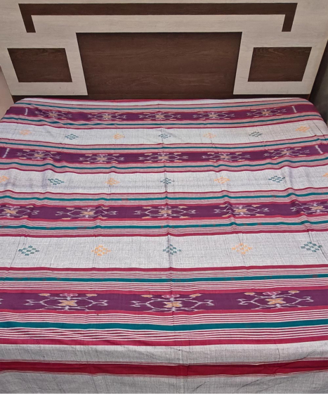 Gray Sambalpuri Handwoven Cotton Double Bed Sheet SMCBED2125