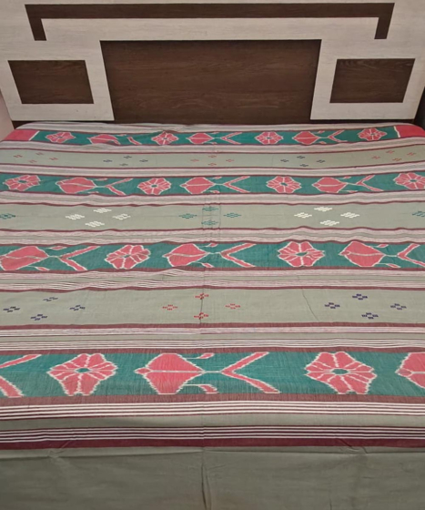 Olive Sambalpuri Handwoven Cotton Double Bed Sheet SMCBED2126