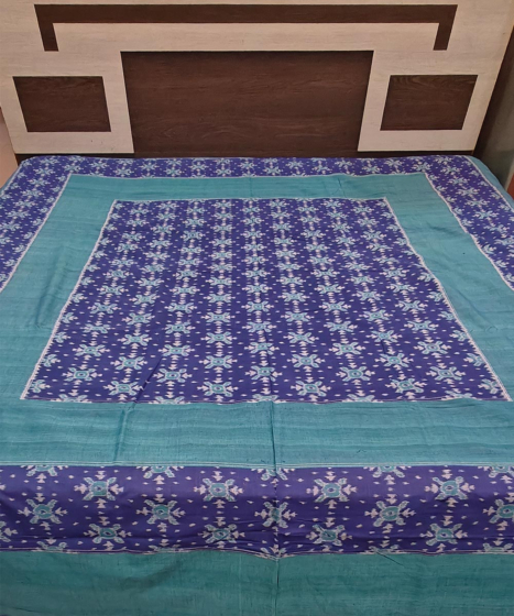 Blue Green Sambalpuri Handwoven Cotton Double Bed Sheet SMCBED2129