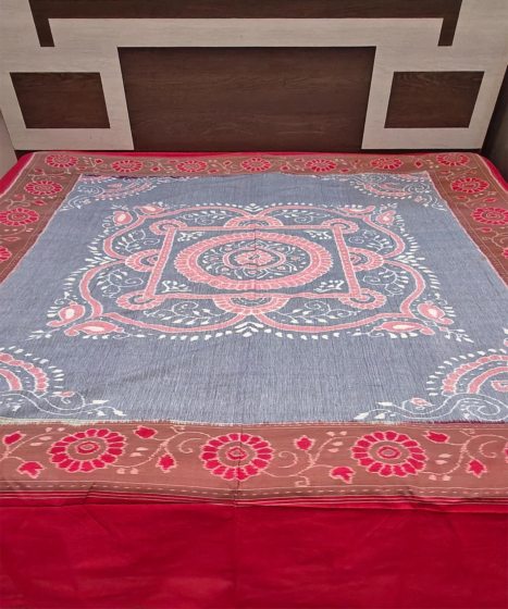 Gray Red Sambalpuri Handwoven Cotton Double Bed Sheet SMCBED2132