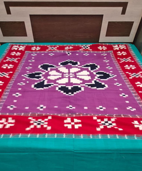 Purple Sambalpuri Handwoven Cotton Double Bed Sheet SMCBED2134