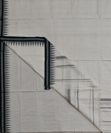 White Sambalpuri Handwoven Cotton Dhoti Gamuchha SFSJOD2154