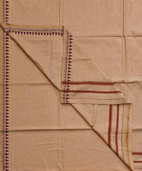 Beige Sambalpuri Handwoven Cotton Dhoti Gamuchha SFSJOD2164