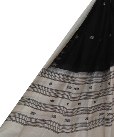 Black White Sambalpuri Handwoven Single Ikat Cotton Dupatta SFCDUP216
