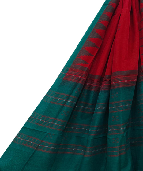 Red Green Sambalpuri Handwoven Single Ikat Cotton Dupatta SFCDUP2172