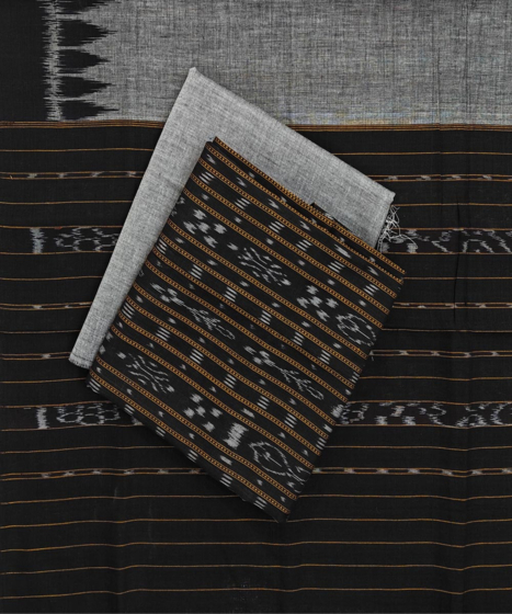 Black Gray Sambalpuri Handwoven Double Ikat Suit SFCSUT2304