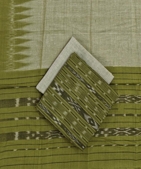 Olive Sambalpuri Handwoven Double Ikat Suit SFCSUT2310