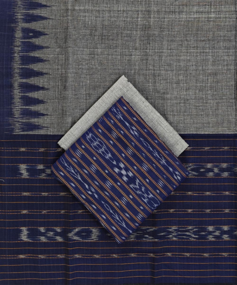 Blue Gray Sambalpuri Handwoven Double Ikat Suit SFCSUT2311