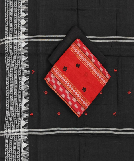 Red Black Sambalpuri Handwoven Double Ikat Suit SFCSUT2321