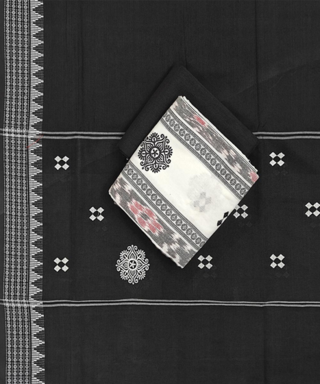 White Black Sambalpuri Handwoven Double Ikat Suit SFCSUT2322