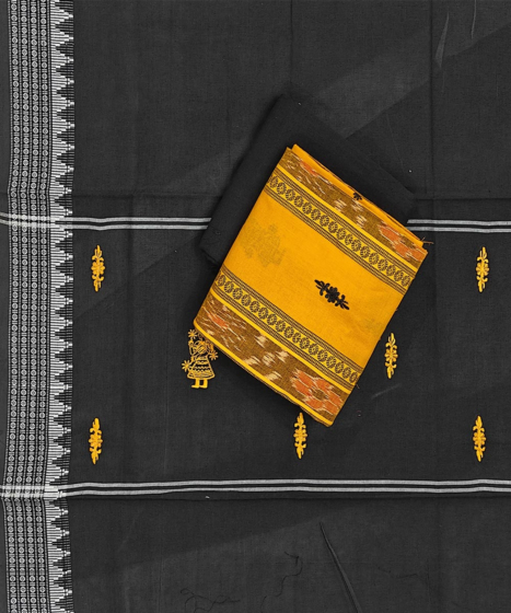Yellow Black Sambalpuri Handwoven Double Ikat Suit SFCSUT2323