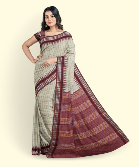 Beige Sambalpuri Handwoven Vidarbha Border Tussar Silk Saree SFTSAR2338