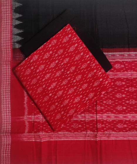 Red Black Sambalpuri Handwoven Single Ikat Suit Set SFCSUT0424