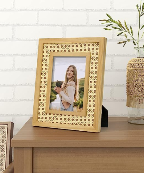 Boho Rattan Solid Wood Photo Frame | Gift for Mom, Dad, Sister & Best Friend