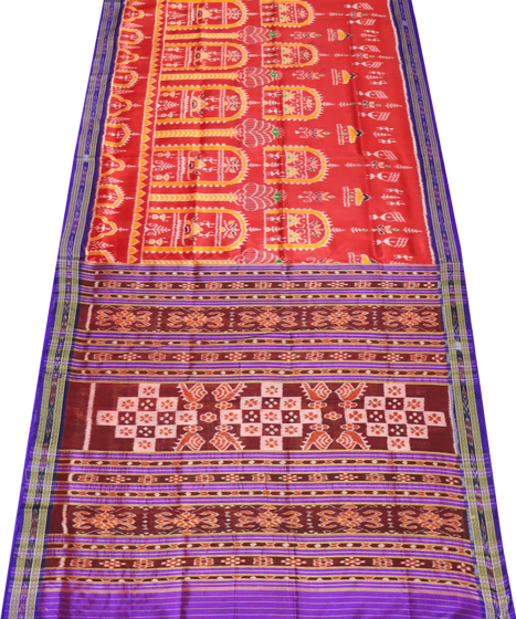 Dark Red & Dark Blue khandua silk saree