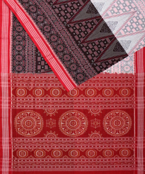Gray & Black Bean sambalpuri cotton Saree