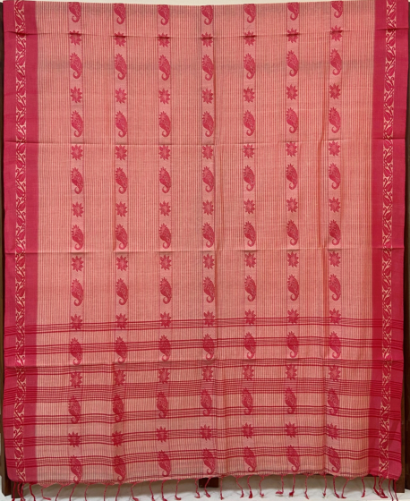 Bengal GI tagged Traditional coral cotton Santipuri saree