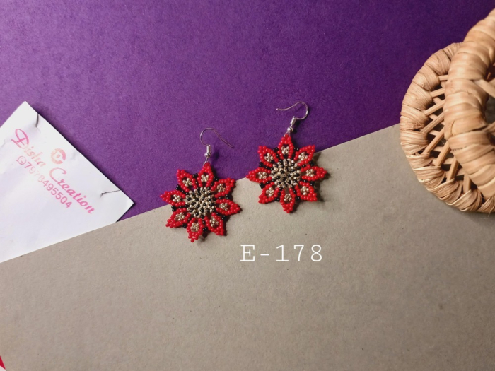 Royal Crimson Starburst Handcrafted Glass Bead Dangle Earrings