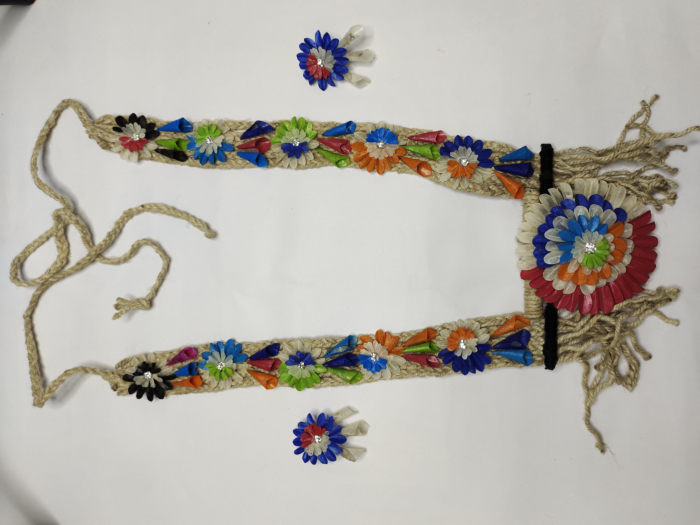 Handmade Long Jute Necklace with Earrings Set | Multi Colour | Fish Scale Embellishments