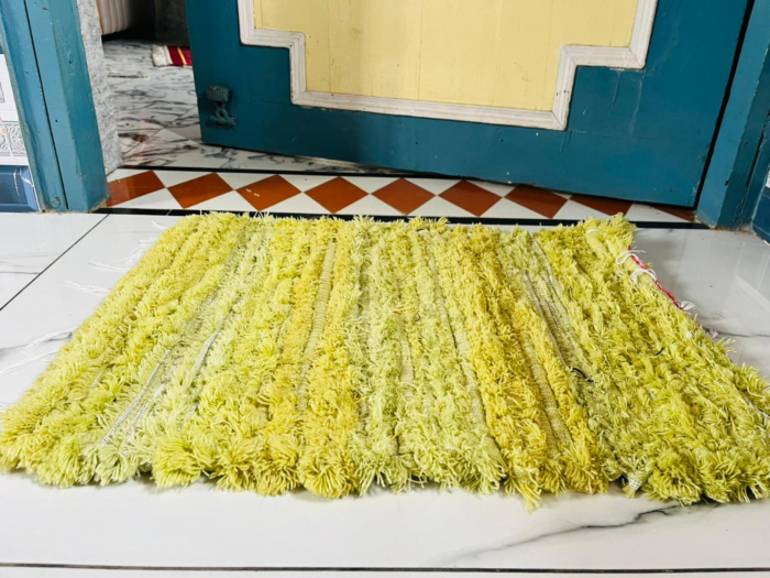 Handmade Fader Cloths and Pure Cotton yarn  Door Mat Green and White