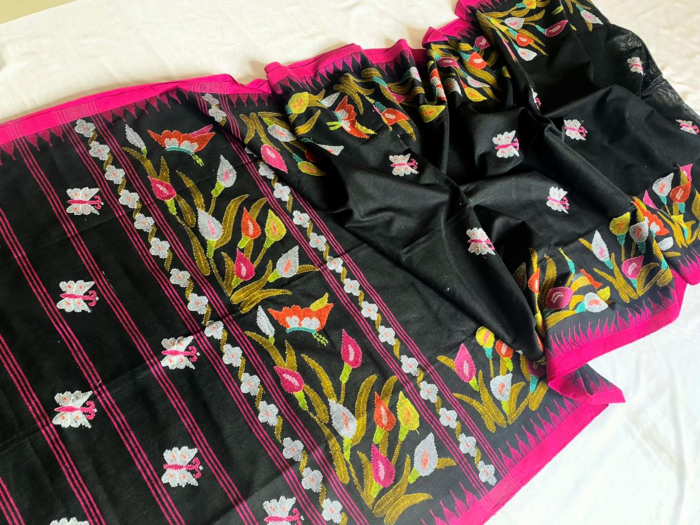Moirang Phee Cotton Saree | Handloom Cotton Saree | Black