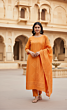 Cotton Applique Cutwork Unstitched 3 Piece Set in Orange