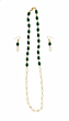 Handmade Glass beads necklace | Emerald Green & Pearl