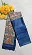 Handloom Tussar Silk Saree |  Hand - Painted |  Madhubani Art |  Handwoven | Blue | Pure Silk Saree