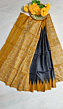 Handmade Tussar Ghicha Silk Printed Saree | Handloom Pure Bhagalpuri Black & Yello Silk Saree