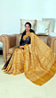 Handmade Tussar Ghicha Silk Printed Saree | Handloom Pure Bhagalpuri Black & Yello Silk Saree