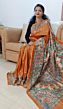 Pure Tussar Silk Handmade saree |  Handwoven  Tussar Silk Handloom Saree | Orange Tussar Silk Saree |