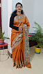 Pure Tussar Silk Handmade saree |  Handwoven  Tussar Silk Handloom Saree | Orange Tussar Silk Saree |